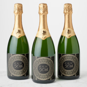 Étiquettes Pour Bouteilles De Vin Mousseux Médaillon d'or du 50e anniversaire Monogrammé