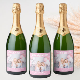 Étiquettes Pour Bouteilles De Vin Mousseux Meilleures amies photo personnalisée fête en rose 