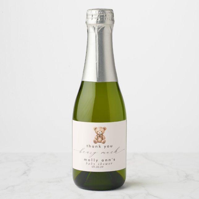 Étiquettes Pour Bouteilles De Vin Mousseux Merci Béary Baby shower beaucoup neutre (Devant)