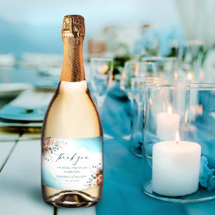 Étiquettes Pour Bouteilles De Vin Mousseux Merci de mariage de plage