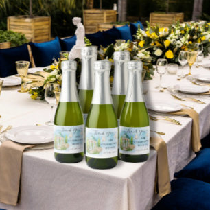 Étiquettes Pour Bouteilles De Vin Mousseux Merci Gazebo fleurs colombes Mariage cadeau de lux