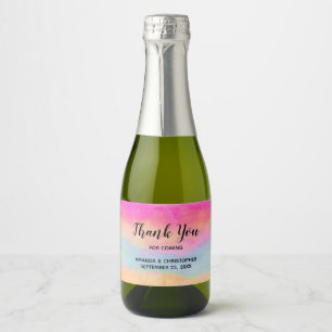 Étiquettes Pour Bouteilles De Vin Mousseux Merci rose bleu jaune arc-en-ciel rayures Mariage
