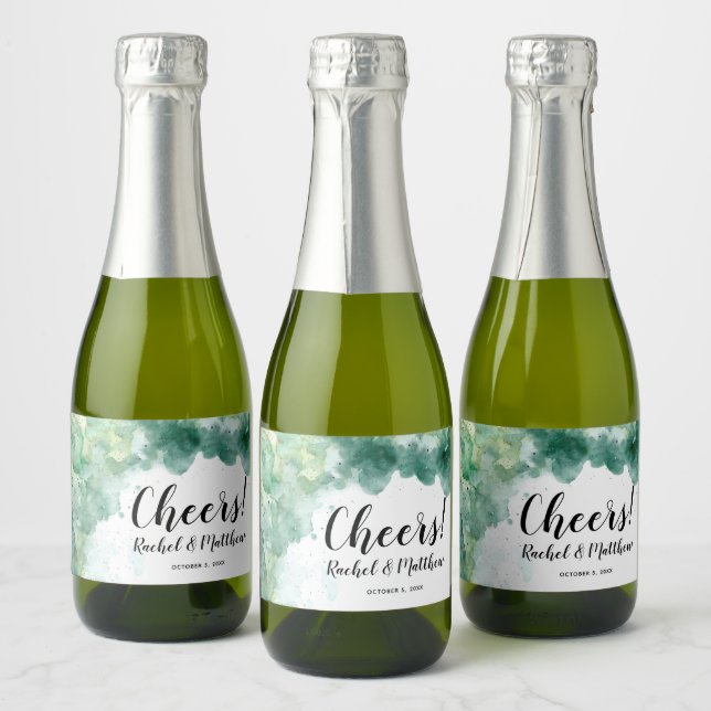 Étiquettes Pour Bouteilles De Vin Mousseux Mini Aquarelle verte Abstraite moderne (Bouteilles)