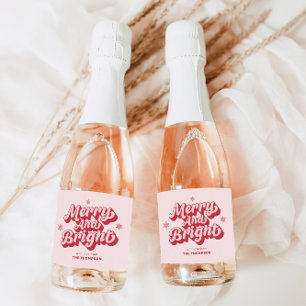 Étiquettes Pour Bouteilles De Vin Mousseux Mini Champagne de Noël rose rouge