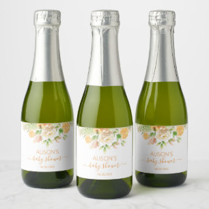 Étiquettes Pour Bouteilles De Vin Mousseux Mini Fleurs de Rose Jaune pour Baby Shower Fille