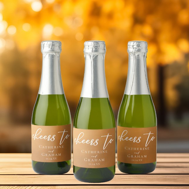 Étiquettes Pour Bouteilles De Vin Mousseux Mini Mariage de automne or Rustique personnalisé (Créateur téléchargé)