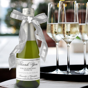 Étiquettes Pour Bouteilles De Vin Mousseux Mini minimaliste Merci Mariage noir et blanc