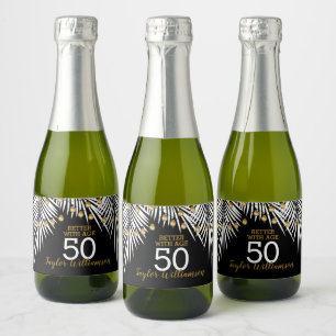 Étiquettes Pour Bouteilles De Vin Mousseux Mini noir et or 50e anniversaire