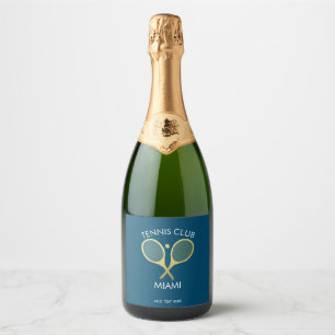 Étiquettes Pour Bouteilles De Vin Mousseux Modern Blue White Elegant Classic Tennis    