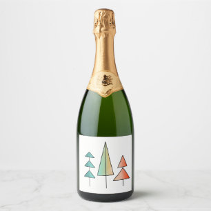 Étiquettes Pour Bouteilles De Vin Mousseux moderne arc-en-ciel arbres roses sarcelle simple m