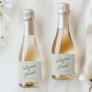 Étiquettes Pour Bouteilles De Vin Mousseux Moderne Minimaliste Minimaliste Vert Mariage Mini