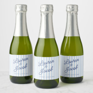 Étiquettes Pour Bouteilles De Vin Mousseux Moderne Minimaliste Rayures Bleues Mariage Mini