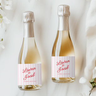 Étiquettes Pour Bouteilles De Vin Mousseux Moderne Minimaliste Rouge Rose Rayures Mariage Min