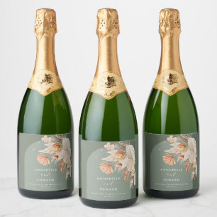 Étiquettes Pour Bouteilles De Vin Mousseux Moderne Sage Vert Bohème Pampas Grass Botanique