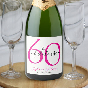 Étiquettes Pour Bouteilles De Vin Mousseux Moderne Soixante et Incroyable Fête d'anniversaire