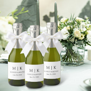 Étiquettes Pour Bouteilles De Vin Mousseux Monogramme de mariage minimaliste moderne Mini