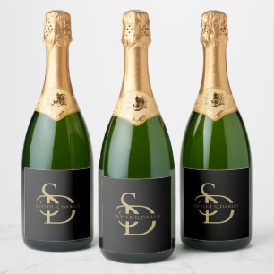 Étiquettes Pour Bouteilles De Vin Mousseux Monogramme Mariage Simple Personnalisé Avec Nom