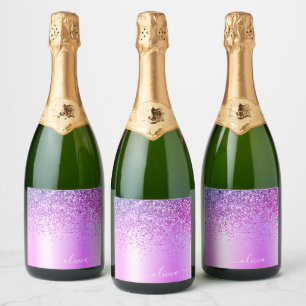Étiquettes Pour Bouteilles De Vin Mousseux Monogramme violet Parties scintillant Étincelante 
