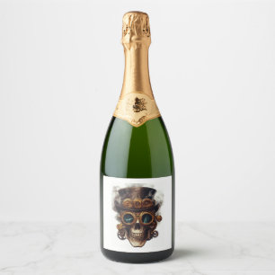 Étiquettes Pour Bouteilles De Vin Mousseux Moteur crâne Steampunk
