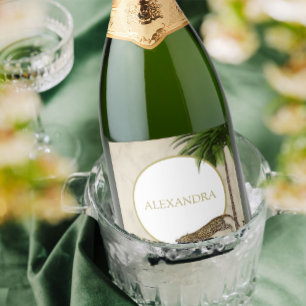 Étiquettes Pour Bouteilles De Vin Mousseux Motif animal léopard Élégant Palm Party