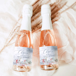 Étiquettes Pour Bouteilles De Vin Mousseux Neige d'hiver en amour Douche nuptiale