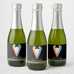 Étiquettes Pour Bouteilles De Vin Mousseux Noir Arc-en-ciel Personnalisé Groomsmen Gay pride