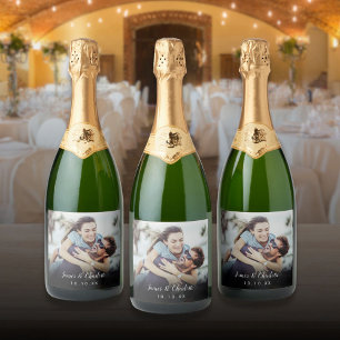 Étiquettes Pour Bouteilles De Vin Mousseux Nom de photo personnalisée Date Moderne