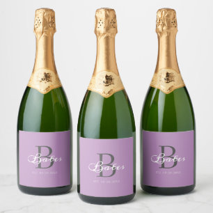 Étiquettes Pour Bouteilles De Vin Mousseux Nom de script minimaliste Élégant Lavande Purple