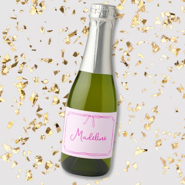 Étiquettes Pour Bouteilles De Vin Mousseux Nom personnalisé manuscrit Bow Mini Champagne (Créateur téléchargé)