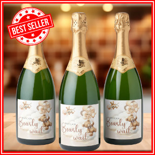 Étiquettes Pour Bouteilles De Vin Mousseux Nous pouvons à peine attendre Cub Brown Baby Showe