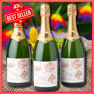 Étiquettes Pour Bouteilles De Vin Mousseux Nous Pouvons à Peine Attendre Fille Rose Baby Show
