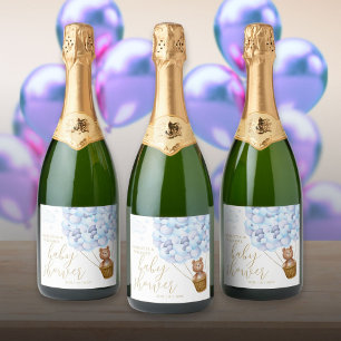 Étiquettes Pour Bouteilles De Vin Mousseux Nous pouvons à peine attendre Ourson Bleu Baby Sho