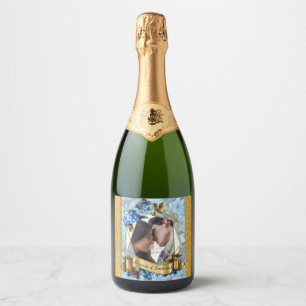 Étiquettes Pour Bouteilles De Vin Mousseux Nuances d'aquarelle bleue Hydrangeas