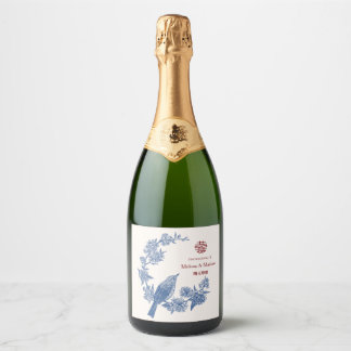 Étiquettes Pour Bouteilles De Vin Mousseux Numéro de table de mariage chinois Magpie élégant