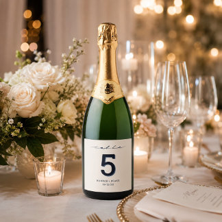 Étiquettes Pour Bouteilles De Vin Mousseux Numéro de table écriture manuscrite mariage
