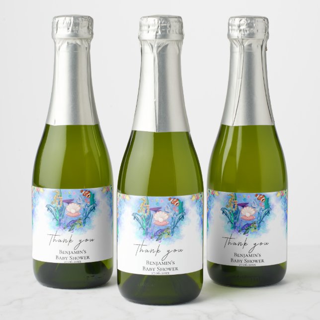Étiquettes Pour Bouteilles De Vin Mousseux Ocean Sea Baby Animaux colorés (Bouteilles)
