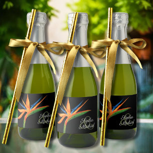 Étiquettes Pour Bouteilles De Vin Mousseux Oiseau tropical de Paradise Aquarelle Fleur Mini