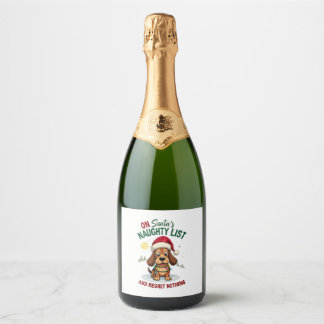 Étiquettes Pour Bouteilles De Vin Mousseux On Santa's Xmas Naughty List Regret Nothing Basset
