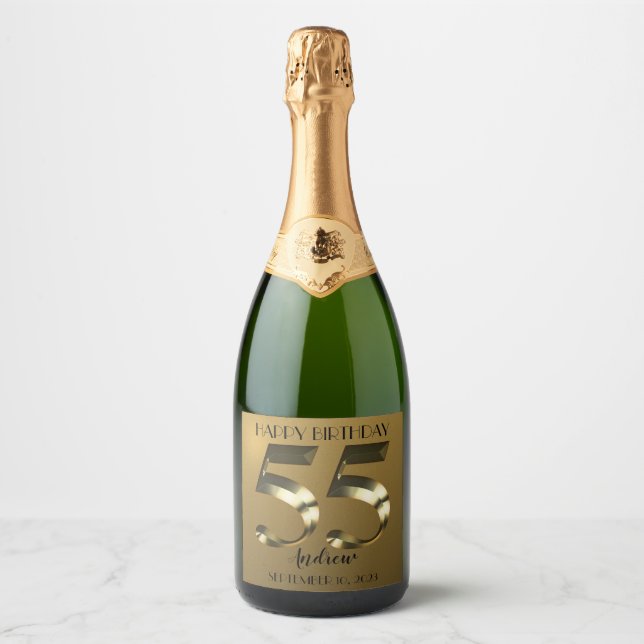 Étiquettes Pour Bouteilles De Vin Mousseux Or métallique 55e anniversaire (Devant)