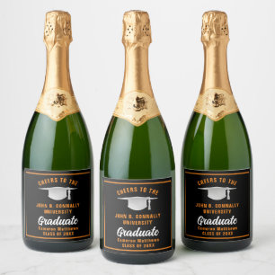 Étiquettes Pour Bouteilles De Vin Mousseux Orange Black Graduate Custom Graduate Party