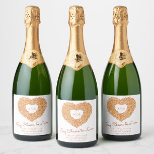 Étiquettes Pour Bouteilles De Vin Mousseux Orange tulip coeur bouquet art rose mariage