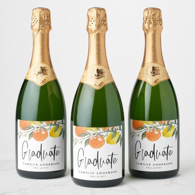 Étiquettes Pour Bouteilles De Vin Mousseux Oranges botaniques et citrons agrumes (Bouteilles)