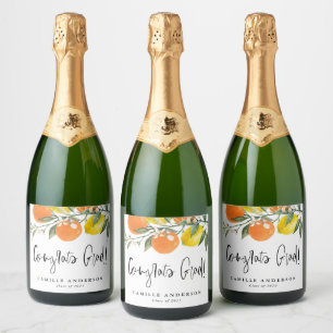 Étiquettes Pour Bouteilles De Vin Mousseux Oranges et citrons Graduation Félicitations