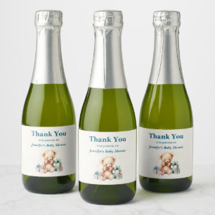 Étiquettes Pour Bouteilles De Vin Mousseux Ours en peluche mignonne avec Merci cadeau