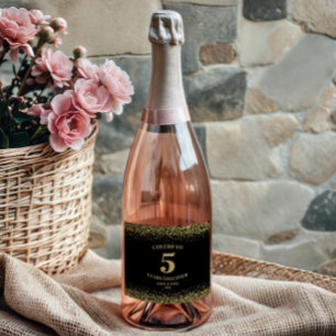 Étiquettes Pour Bouteilles De Vin Mousseux Pailleté Noir Or Félicitations Pour Les 5 Ans D'an