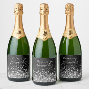 Étiquettes Pour Bouteilles De Vin Mousseux Paillettes d'argent personnalisées