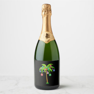 Étiquettes Pour Bouteilles De Vin Mousseux Palm Tree Feux de Noël Plage amusante été