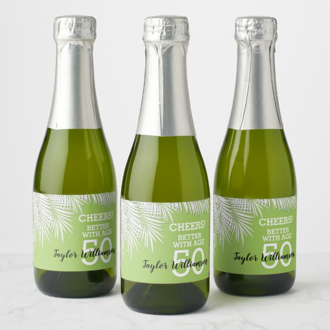 Étiquettes Pour Bouteilles De Vin Mousseux Palms Green Anniversaire Mini (Bouteilles)