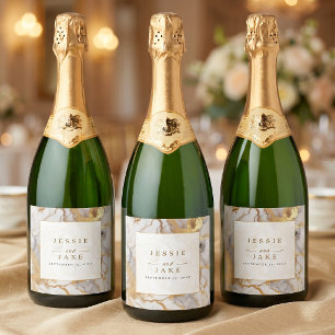 Étiquettes Pour Bouteilles De Vin Mousseux Panneau de bienvenue de mariage en marbre blanc et