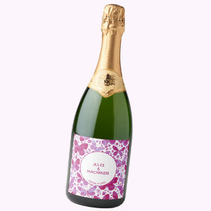 Étiquettes Pour Bouteilles De Vin Mousseux Papillons Aquarelle Magenta Rose Boho moderne
